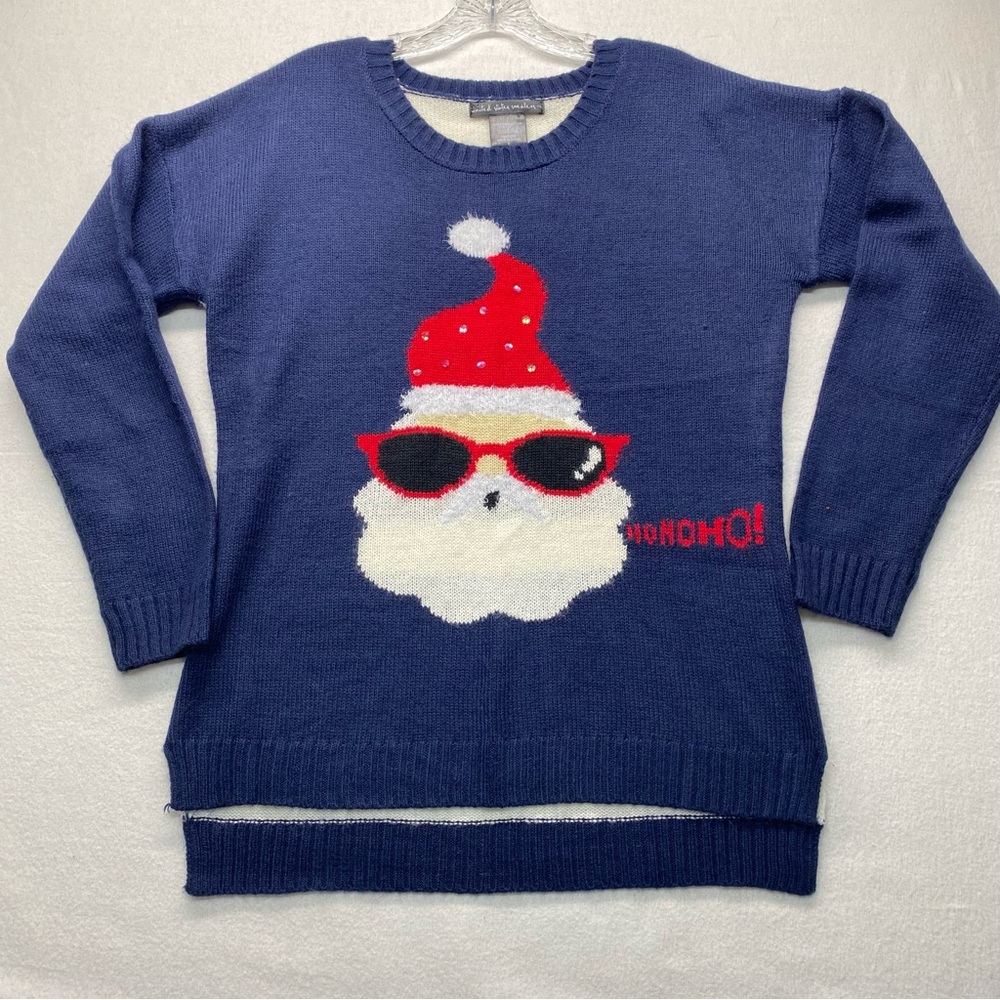 United States Sweaters Womens M Navy Santa Crewneck Blue White Stripe on back